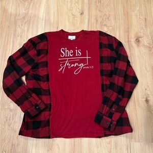 She is strong Upcycled flannel size 2XL oversized